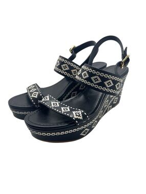 Tory Burch Reena Wedge Sandals Black Size 10